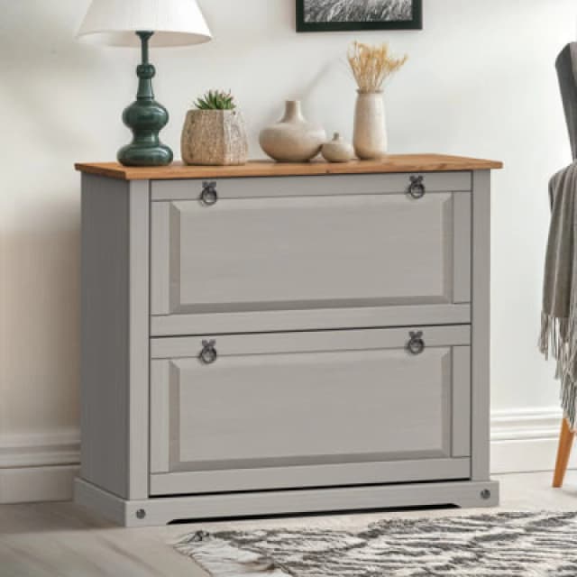 Mercers Furniture Corona Grey Wax 2 Shelf Shoe Chest