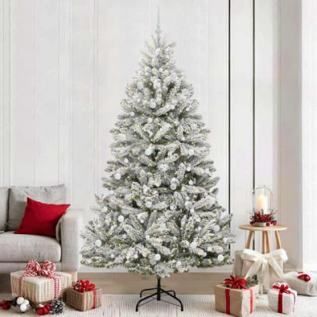 vidaXL Artificial Christmas Tree with White Balls Green and White 240cm PVC and Metal, Green 3395769