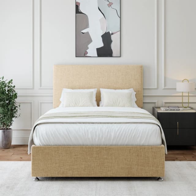 Bedmaster Bedmaster Linen 2 Drawer Divan Base And Plain Headboard in Natural Size: Double Natural Double Unisex 9506456183256