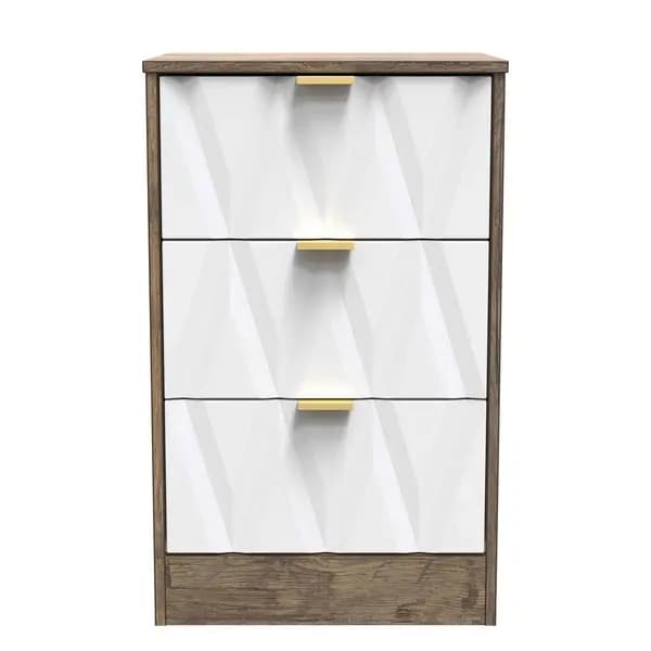 Welcome Furniture Ready Assembled Las Vegas 3 Drawer Bedside Cabinet In White Matt & Vintage Oak LVF001WMVO