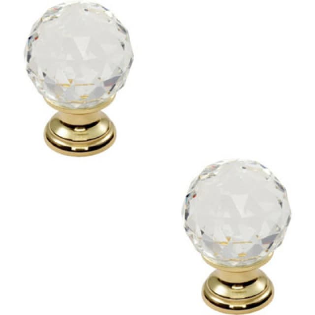 Loops 2x Faceted Crystal Cupboard Door Knob 25mm Dia Polished Brass Cabinet Handle Metallics unisex