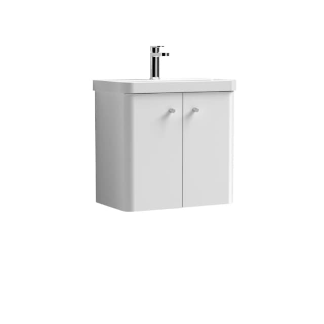 Balterley Wall Hung 2 Door Vanity Unit with Ceramic Sink Gloss White 600mm White