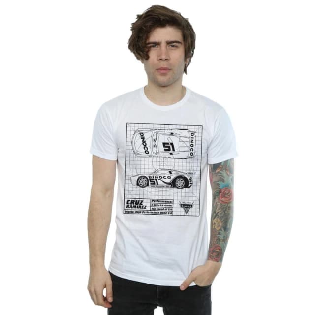 Disney Men Cars Cruz Ramirez Blueprint T-Shirt in White Size: Small White S Male 5057245931175