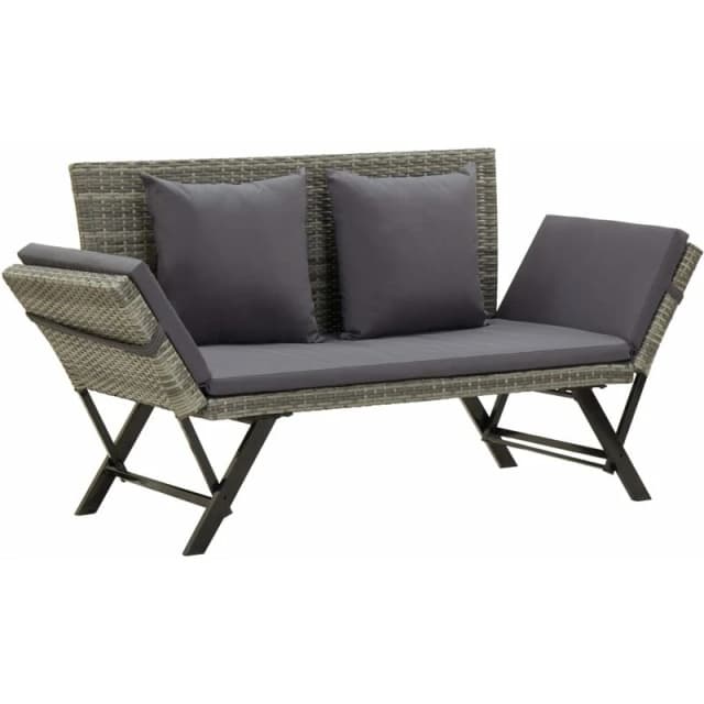 VIDAXL Garden Bench with Cushions Grey 176cm Poly Rattan Vidaxl 8720286699294