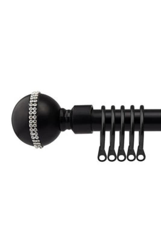 16-19mm Bejeweled Extendable Metal Curtain Pole Set Black Silk 120-210Cm