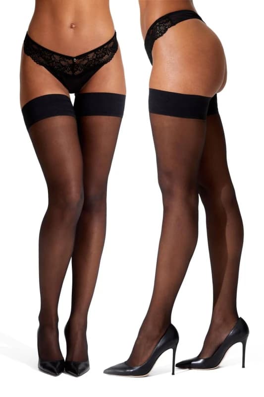Ann Summers Womens Plain Top Hold Ups 2pp in Black Size: XS Black Female XS