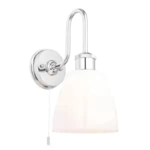 Chrome Plated Bathroom Wall Light & Opal Glass Shade IP44 Rated Knurled Detail