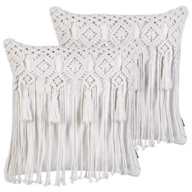 Beliani Set Of 2 Decorative Cushions Bamian Cotton 45 X 45cm Off-White Geometric Pattern