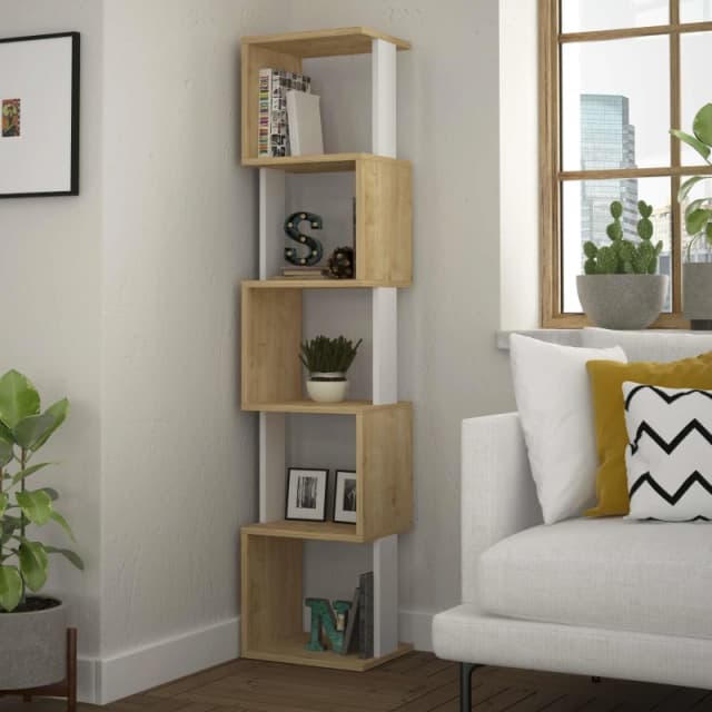 DECORTIE Decortie - Piri Modern Bookcase Display Unit Tall 161cm - Oak / White - White M.KT.02.16410.7