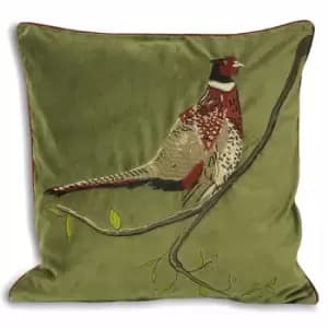 Hunter Velvet Pheasant Cushion Green / 45 x 45cm / Polyester Filled