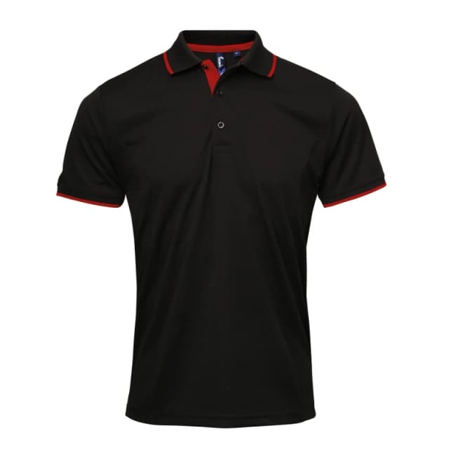 Premier Premier Men Contrast Coolchecker Polo Shirt in Black Size: Small Black S Male 5057520100630