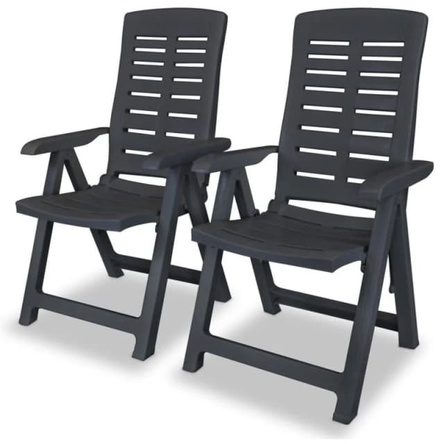 vidaXL 2x Reclining Garden Chairs 60x61x108cm Plastic Anthracite Foldable Seat