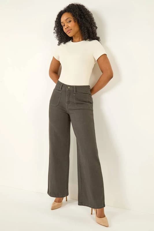 Roman Womens Petite Cotton Stretch Pocket Jean in Taupe Size: 16 Taupe Female 16