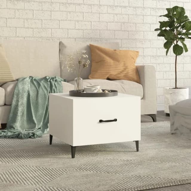 Vidaxl Coffee Table With Metal Legs White 50X50X40 Cm, White 812726