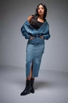 Womens Petite Cargo Midi Skirt