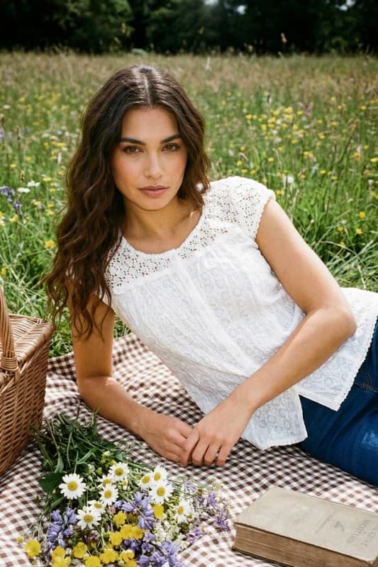 Roman Womens Lace Embroidered Crinkle Blouse Broderie Anglaise Cotton Top in White Size: 16 White Female 16