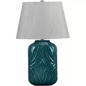 Table Lamp Diamond Sculpted Pattern Turquoise Glaze Grey Shade LED E27 60W