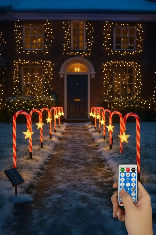 Neo Large 42cm 12PC Remote Solar Panel Battery Candy Cane Christmas Lights Size: 12 Pack Multicolor Unisex 12 Pack