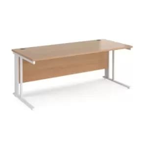 Office Desk 1800mm Rectangular Desk With Cable Managed Leg Beech Tops With White Frames Maestro 25