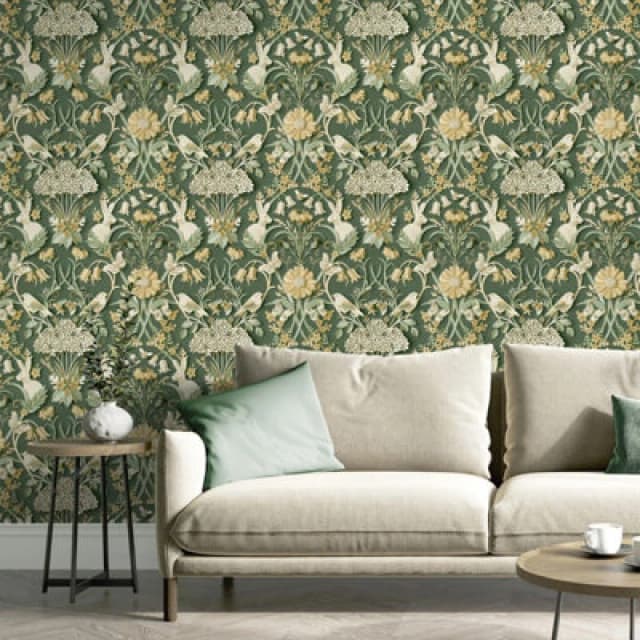 Yes-Online Fine Decor Woodland Green Wallpaper Paste The Paper Washable Kids Room Bedroom