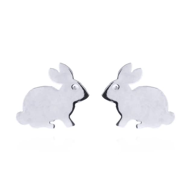 Jewelco London Silver Fluffy White Bunny Rabbit Stud Earrings - AES148 Silver female