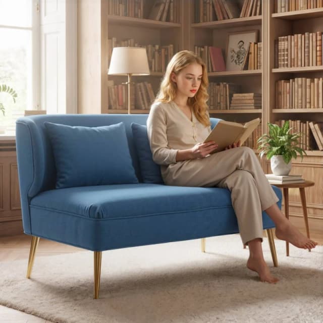 HOMCOM 2 Seater Sofa, Small Sofa with Wing Back, Thick Seat in Dark Blue Dark Blue Unisex 2 Seater