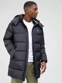 Calvin Klein Jeans Essential Long Padded Hooded Down Jacket - Black, Size S, Men