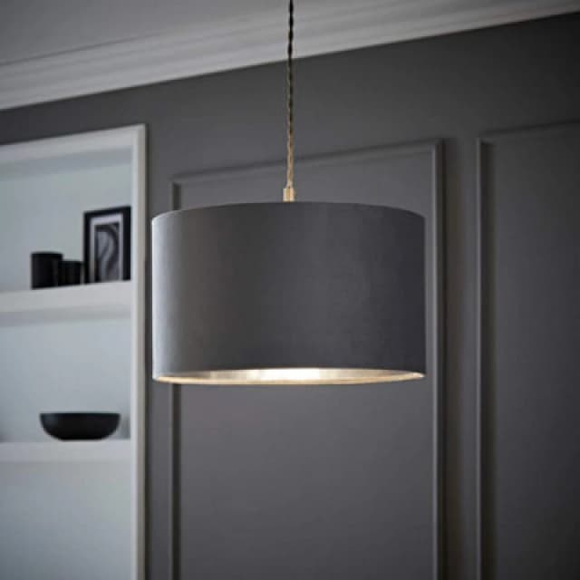 ValueLights ValueLights Reni Pale Grey Velvet with Chrome Inner Easy Fit Ceiling Lamp Shade Size: Medium Pale Grey Medium Unisex 5016529270645
