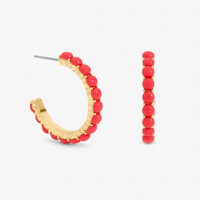 Mood Gold Plated and Coral Bead Hoop Earrings Gold female One Size