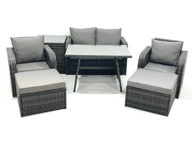 Fimous Outdoor Garden Furniture Set with Reclining Chair 2 Big Footstool Side Table Dark Grey