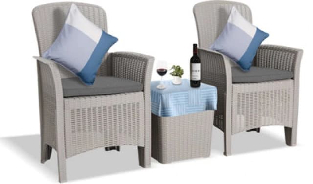 CENTURION SUPPORTS Centurion Supports - ophelia 3 Piece Rattan Garden Furniture High Back Armchair Set with Side Table in Grey Ophelia Set Grey