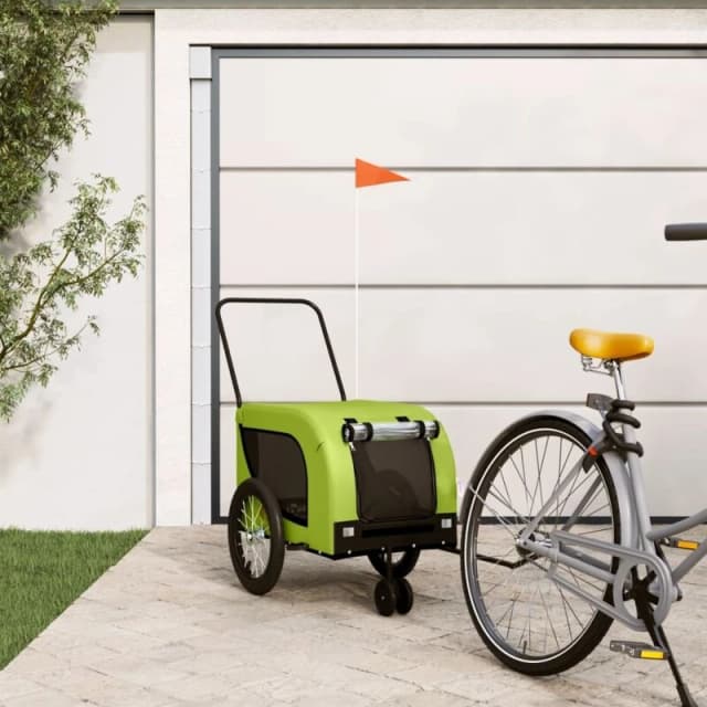 vidaXL Pet Bike Trailer Green and Black Oxford Fabric and Iron, Green 94025