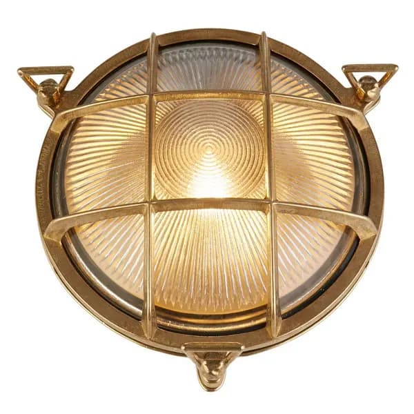 Bulkhead Oval Outdoor Light Solid Brass, Ribbed Glass