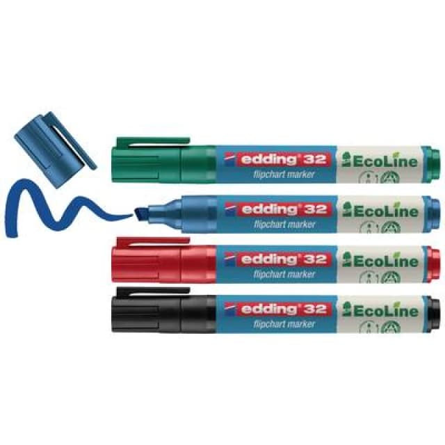 Edding Edding 4-32-4 Flipchart marker 32 EcoLine Wedge tip 1 - 5mm Black, Red, Blue, Green 4 pc(s) 4-32-4