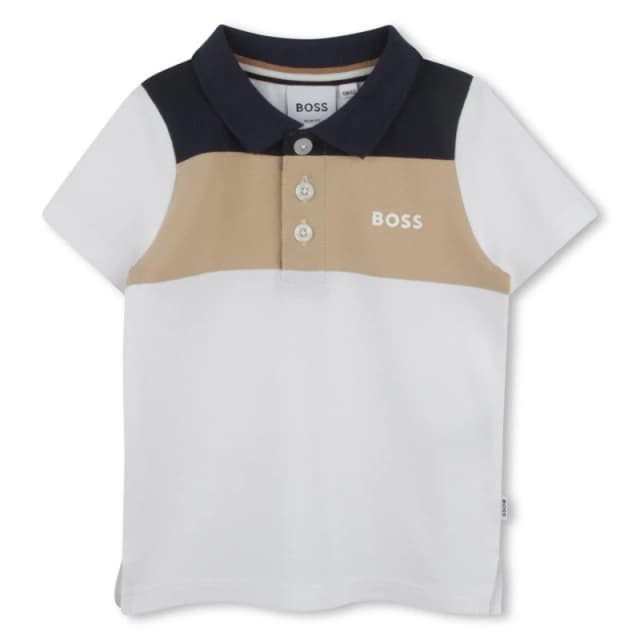 Boss Kids Colour Block Short Sleeve Polo Shirt White 10P male 9 Mnth