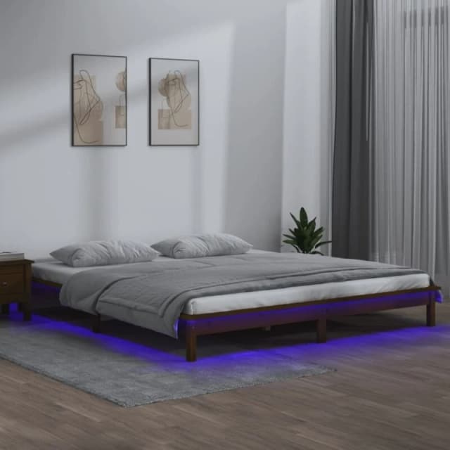 vidaXL LED Bed Frame Honey Brown 160x200cm Solid Wood, Brown 820619