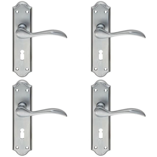 Loops 4x PAIR Curved Door Handle Lever on Lock Backplate 180 x 45mm Satin Chrome Multi