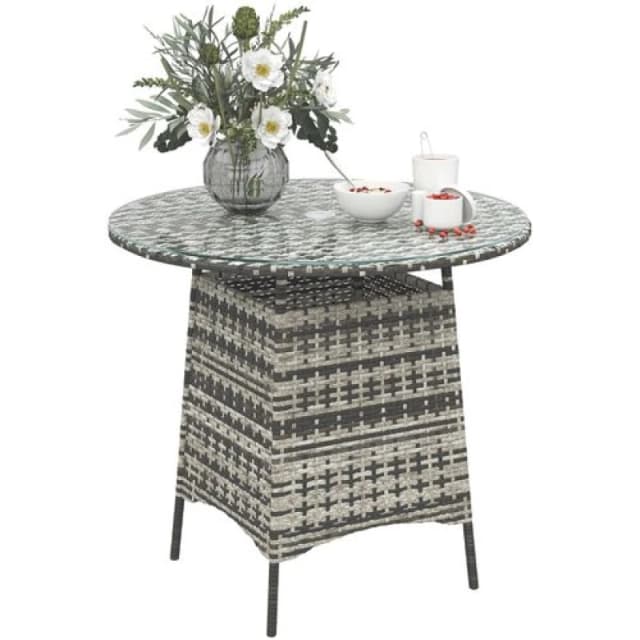 Outsunny Patio Furniture Rattan Garden Table with Umbrella Hole - Grey TJ Hughes 5063603714069