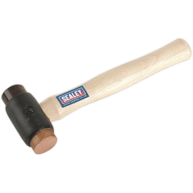 Loops 2.25lb Copper and Rawhide Faced Hammer - Hickory Wooden Shaft - Iron Head Copper