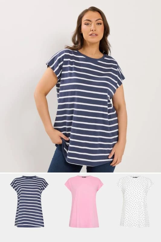 Yours Womens 3 Pack Grown On Sleeve T-Shirts Size: 22-24 Multicolor Female 22-24