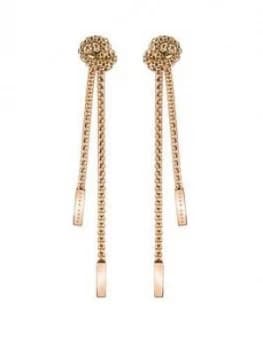 Boss Rosette Gold Plated Stainless Steel Mesh Long Knot Earrings