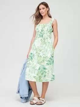Barbour Plumeria Tropical Print Midi Dress - White/green, White, Size 12, Women