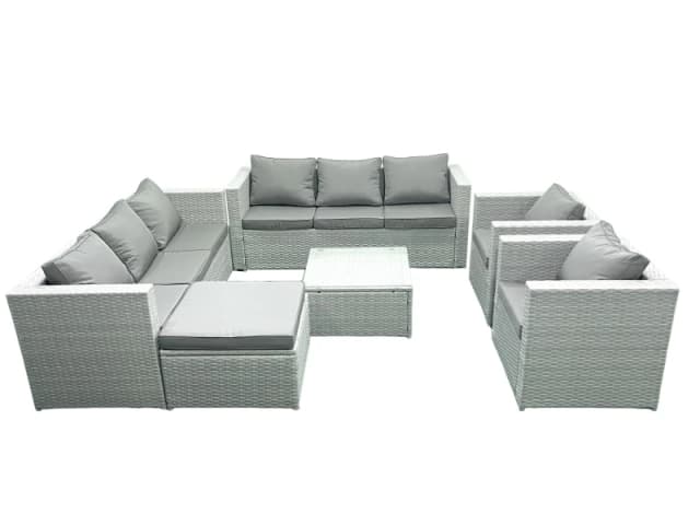 Fimous Outdoor Rattan Sofa Garden Furniture Set with 2 Armchairs Square Coffee Table Big Footstool Light Grey Mixed Light Grey