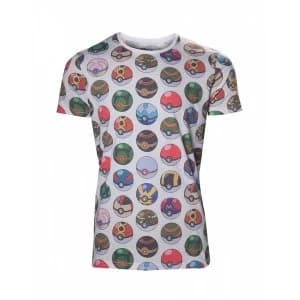 Pokemon Mens All-over Poke Ball Print Large T-Shirt - Grey