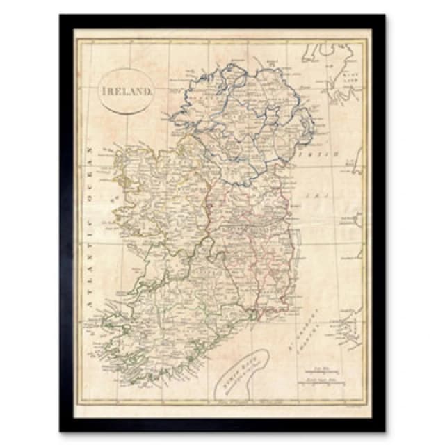 Artery8 1799 Clement Cruttwell Map Ireland Vintage 12x16" Framed Art Print in Beige Size: W12" x H16" Beige Unisex W12" x H16"