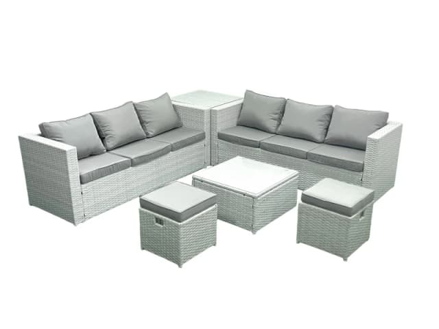 Fimous Rattan Garden Outdoor Furniture Set 8 Seater Rattan Garden Sofa Set with 2 Small Footstool Side Table Light Grey Mixed Light Grey