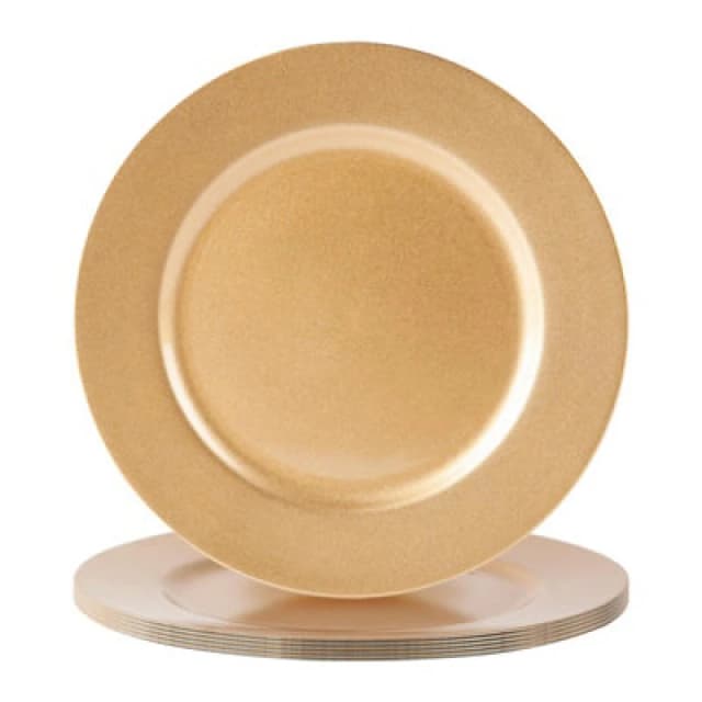 Argon Tableware 6X Metallic Charger Plates - 33Cm - Gold - Reusable Dining Table Setting Plates For Christmas Party Celebrations