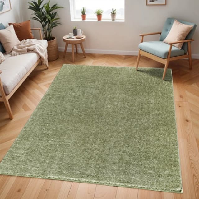 Livabliss Shaggy Solid Color Plush Pile Moss Green Claire Area Rug 120 X 170 Cm - Easy Care, Non Shedding, Ideal For Living Room & Bedroom
