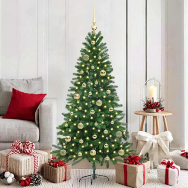 vidaXL Christmas Tree with 150 LEDs, Gold Balls with Stand Green 150cm PE, Green 3396322