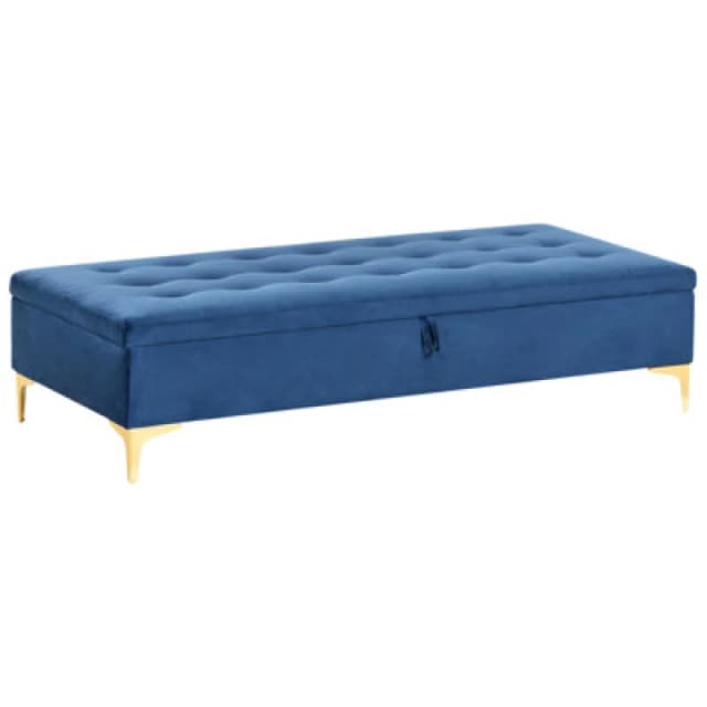 Beliani Storage Ottoman Aberdeen Velvet Navy Blue